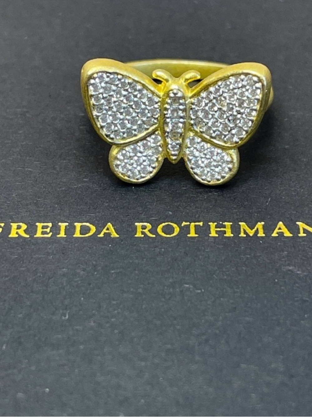 Freida Rothman FR 925 Stamped Gold Plated Cocktail Butterfly Ring with Pavé - - Picture 2 of 8